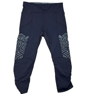 Lululemon Womens 2 Stash It Crop‎ Inkwell Leggings Blue Geometric Capri Pockets